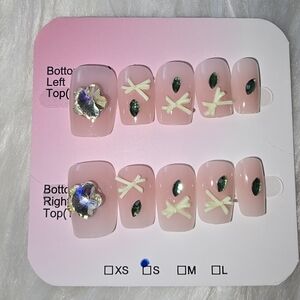 Handmade Pink And Green Fairy Nail Set